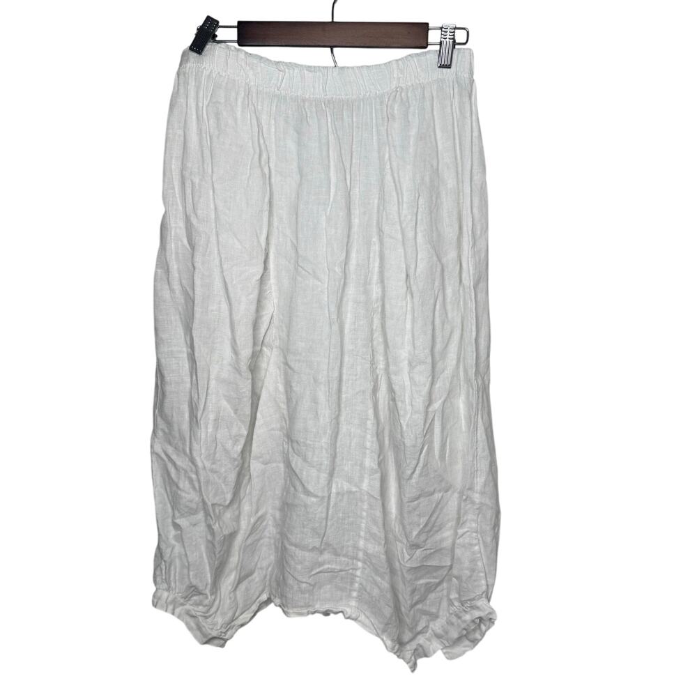 SAGA Made in Italy 100% Linen Skirt‎ White Elastic Waist M/L Boho Lagenlook